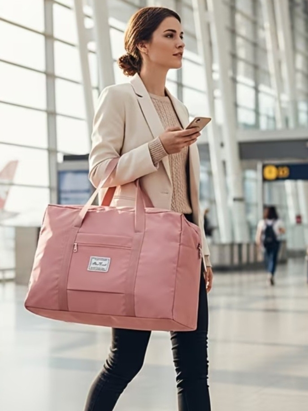 NWT Large Collaspible Pink Travel Gym University Shopping Tote Bag for Women